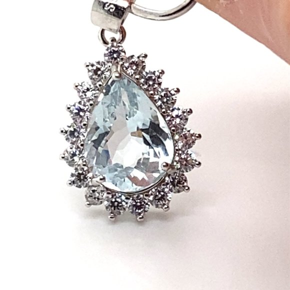 Aquamarine 2.30ct White Gold Solid Silver Pendant - Picture 1 of 8